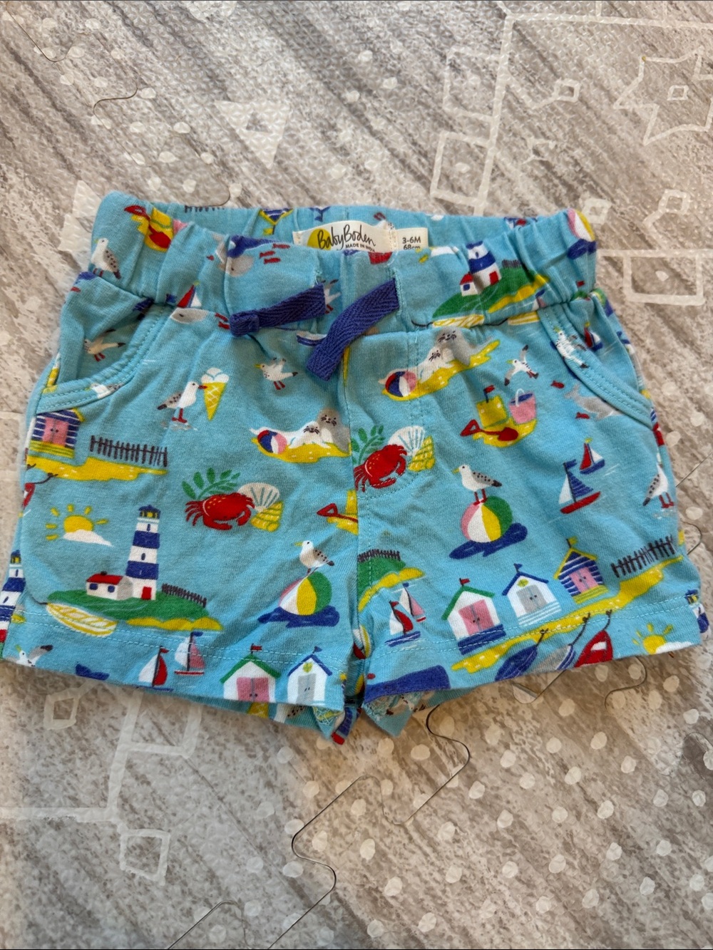 Baby Boden Turquoise Seaside Print Toddler Shorts